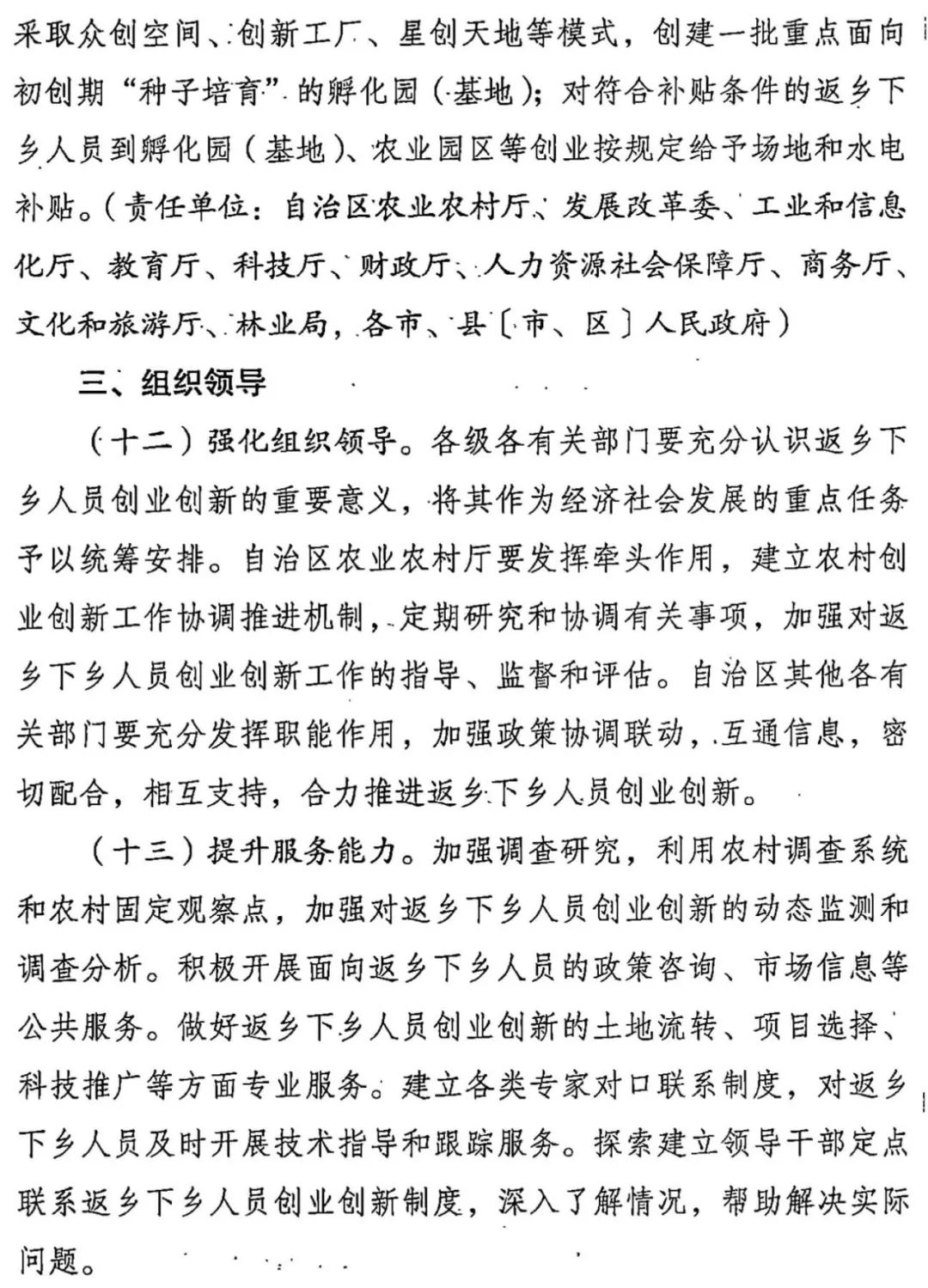 广西壮族自治区人民政府办公厅关于进一步支持返乡人员创业创新促进农村一二三产业融合发展的实施意见