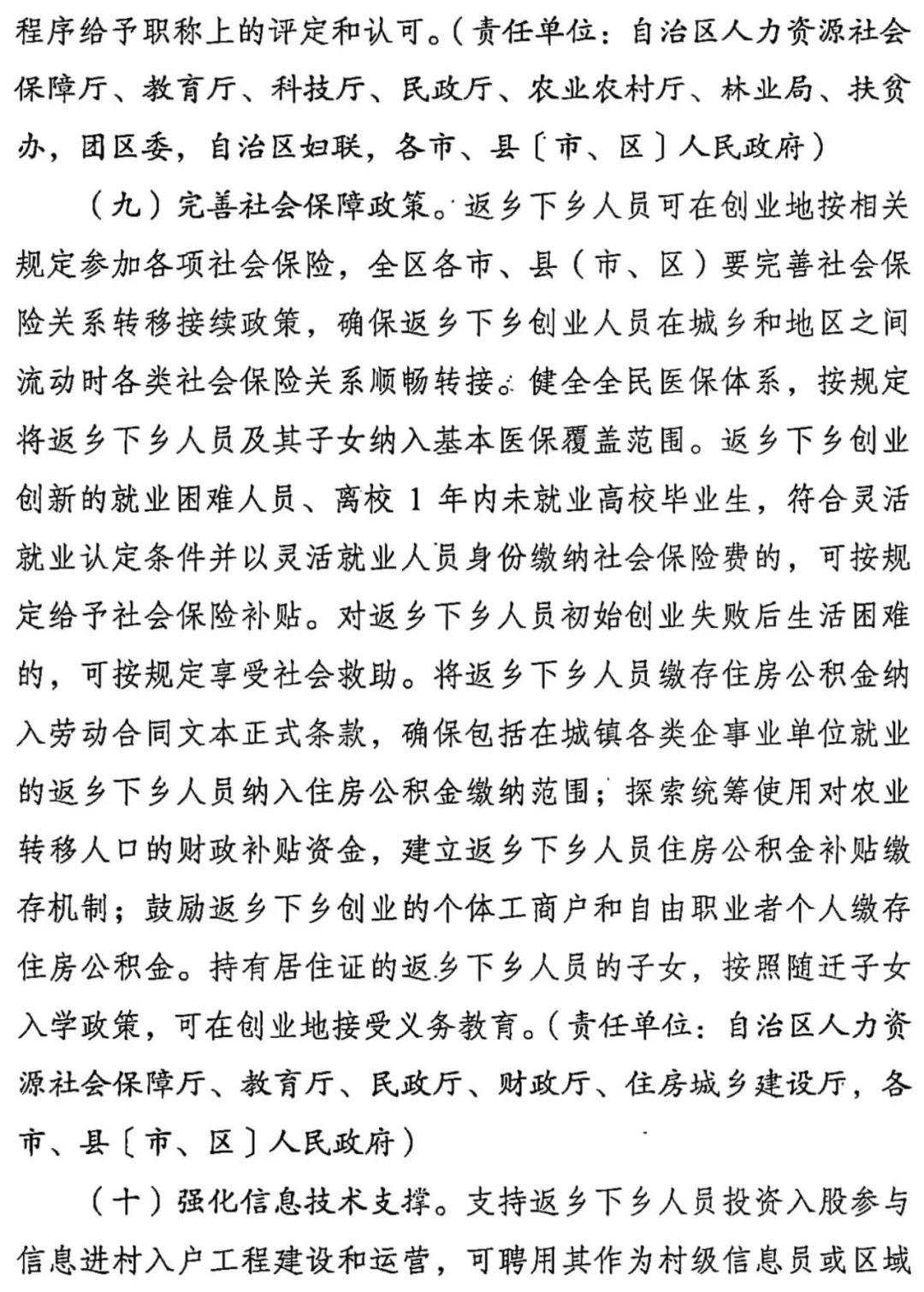 广西壮族自治区人民政府办公厅关于进一步支持返乡人员创业创新促进农村一二三产业融合发展的实施意见